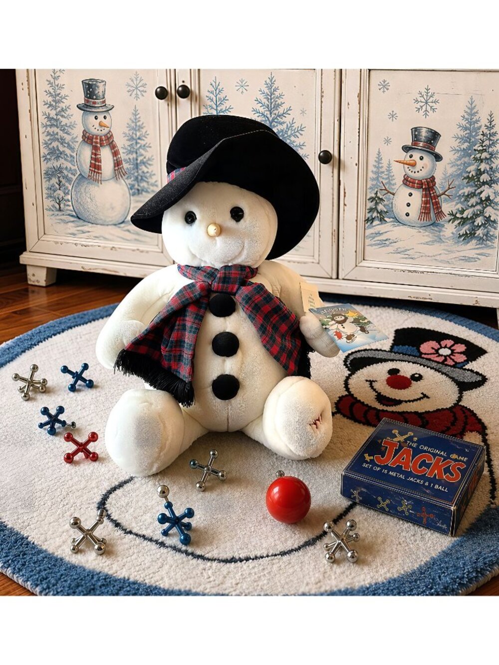 vintage snowden snowman plush, 1997 snowman stuffed animal, christmas
